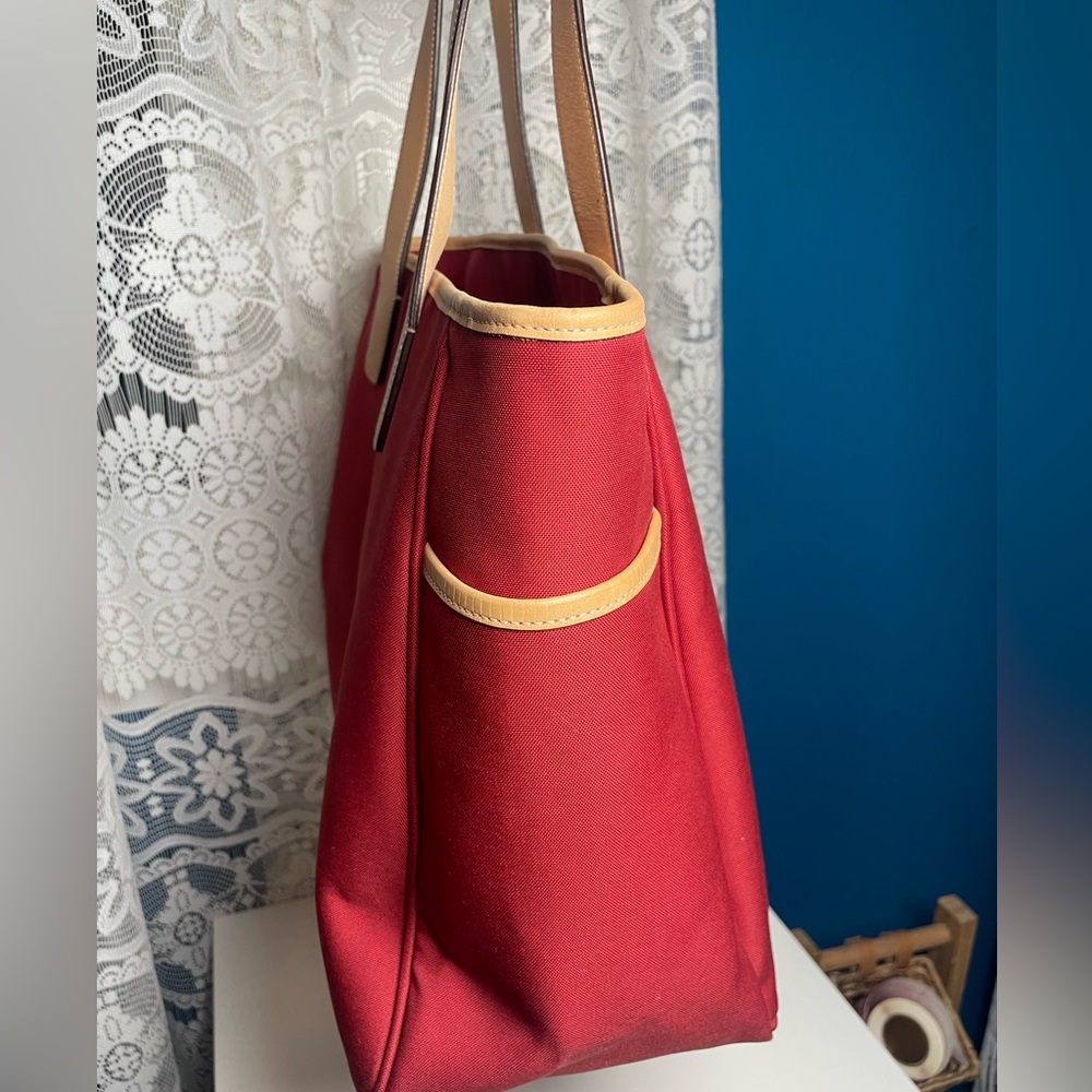 Coach Hamptons Red Canvas Vacchetta Tan Leather Trim/ Tote or Baby Tote - Picture 10 of 17